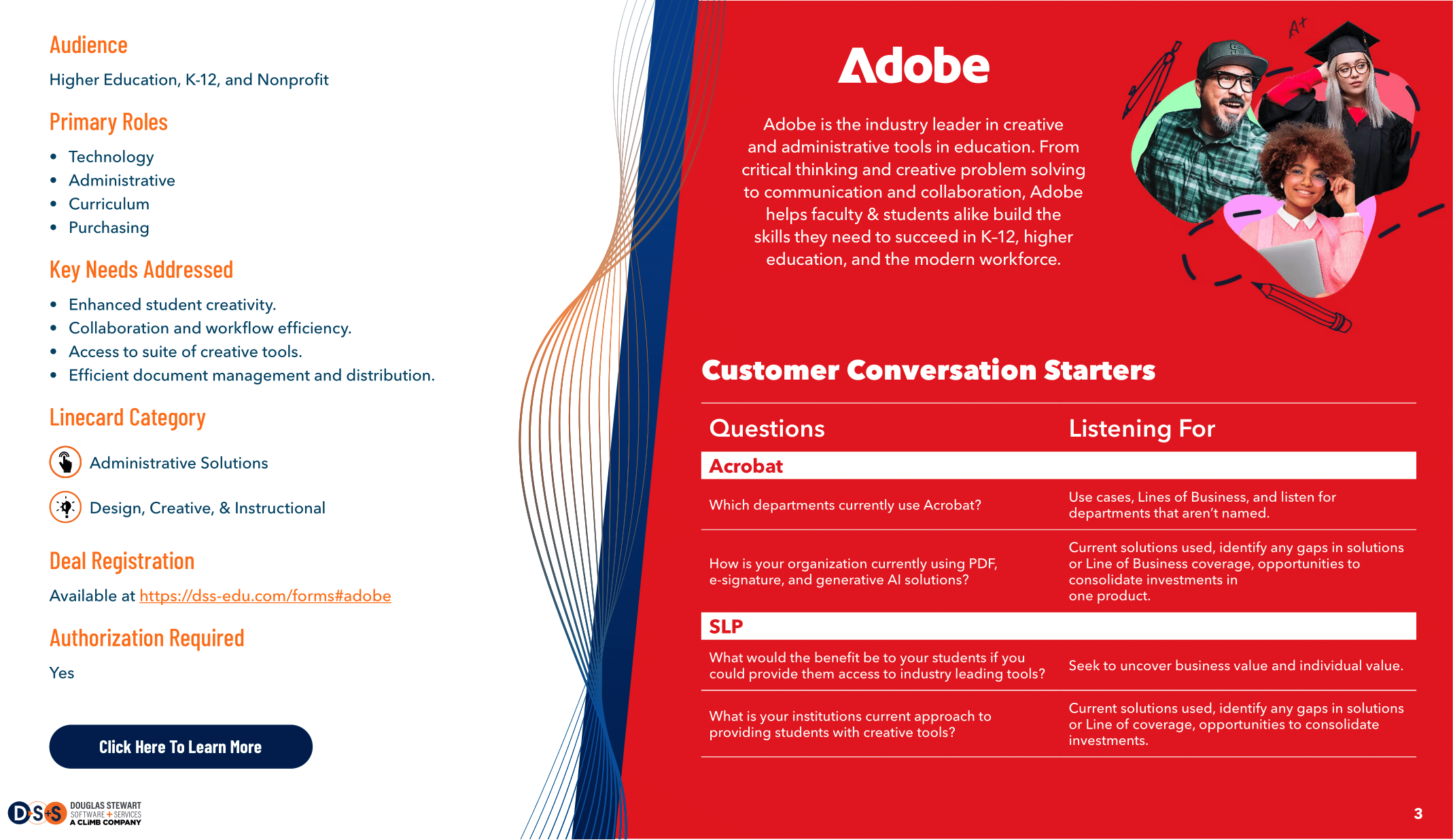 Sample of vendor page in the EDU Showcase (Adobe)